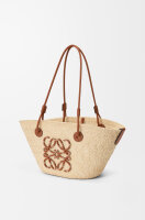 LOEWE Small Anagram basket bag, calfskin leather, 38x13x17 cm, brown, woven, logo detail, short handles