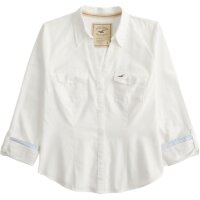 Hollister Damen Midihemd, Reverskragen, Weiß, Größe L, Knopfleiste, Langarm, klassisch
