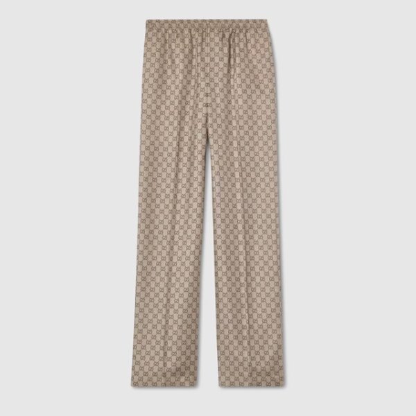 GUCCI ZAUUN trousers, model 864357, printed silk twill, original GG twill print, size 46, luxury designer trousers