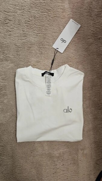 alo Yoga Oversize T-Shirt Unisex S, Weiß, lockerer Schnitt, atmungsaktiv, sportlich, Kurzarm