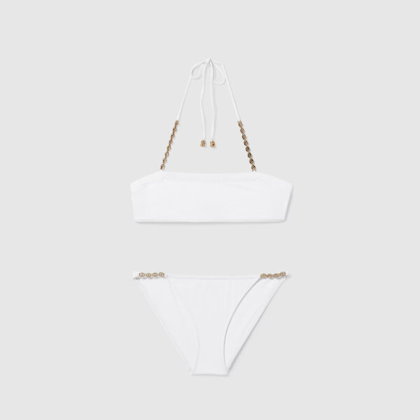 GUCCI 819919 XHAKB Bikini S, weiß, funkelnder Stretch-Jersey, Metalldetail