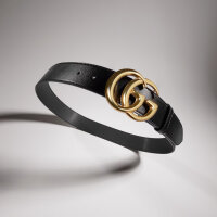Gucci GG Marmont belt, size 75, wide black leather, gold-plated GG buckle, elegant designer waist belt