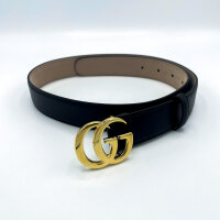 Gucci GG Marmont belt, size 75, wide black leather, gold-plated GG buckle, elegant designer waist belt