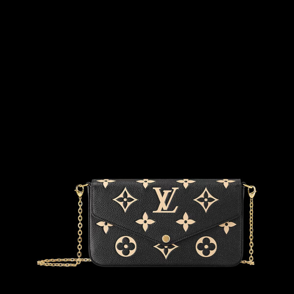 Louis Vuitton Félicie Pochette M82479, Umhängetasche, Schwarz/Beige, Monogram Empreinte Leder, 21x12x3 cm