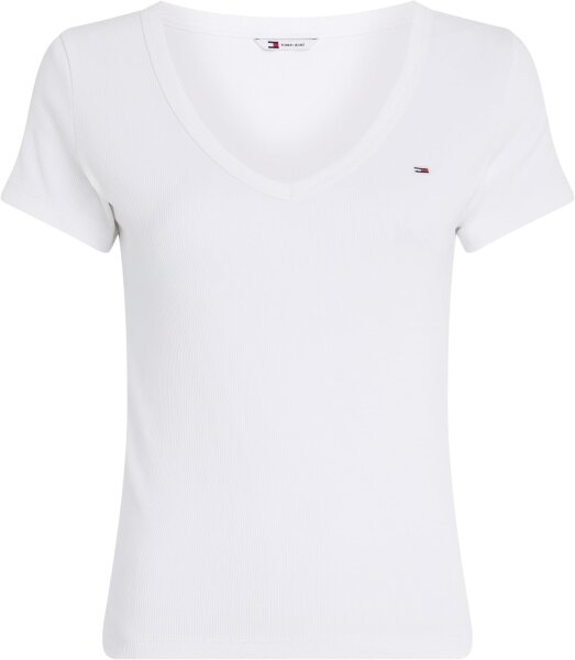 Tommy Hilfiger Tommy Jeans Essential Womens T-Shirt, V-neck, short sleeve, size S, white, model DW0DW17385