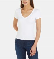 Tommy Hilfiger Tommy Jeans Essential Womens T-Shirt, V-neck, short sleeve, size S, white, model DW0DW17385