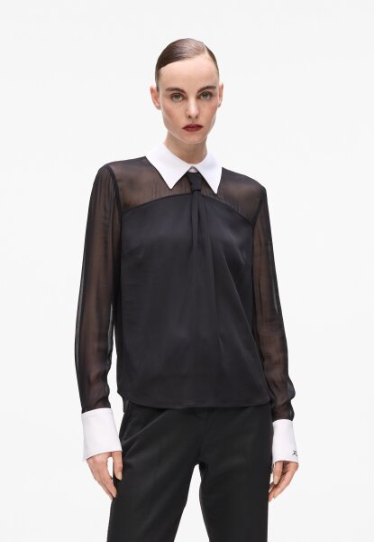 Karl Lagerfeld AW11008 Blouse, black and white, with tie belt, chiffon, size 46