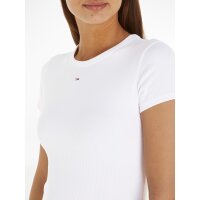 Tommy Hilfiger DW0DW17383 Womens Essential Rib Short Sleeve T-Shirt, Size S, Cotton Blend, White