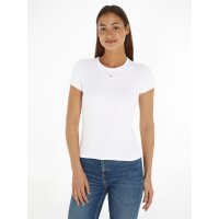 Tommy Hilfiger DW0DW17383 Womens Essential Rib Short Sleeve T-Shirt, Size S, Cotton Blend, White