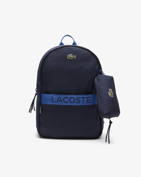 LACOSTE Unisex School Bag, Navy Blue, 3 Compartments, Pencil Case, 30.5 x 43.2 x 15.2 cm