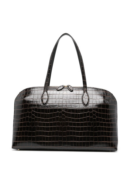 TOTEME Day Tote Bag, Calfskin Leather, Crocodile Effect, Dark Chocolate, 45 x 28 x 15 cm, 252WAL0082LE0076014