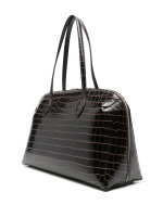 TOTEME Day Tote Bag, Calfskin Leather, Crocodile Effect, Dark Chocolate, 45 x 28 x 15 cm, 252WAL0082LE0076014