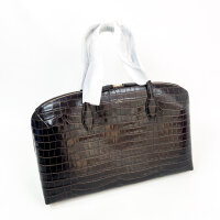 TOTEME Day Tote Bag, Calfskin Leather, Crocodile Effect, Dark Chocolate, 45 x 28 x 15 cm, 252WAL0082LE0076014