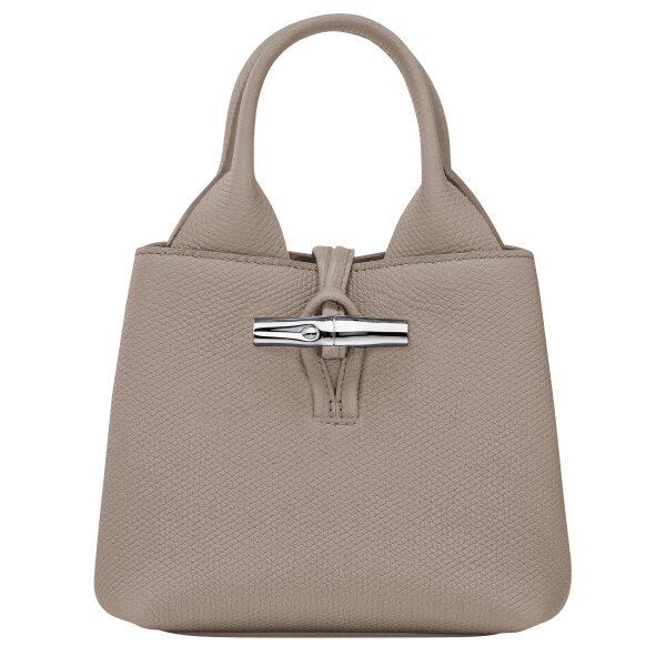 Longchamp Le Roseau XS Shopper-Handtasche, genarbtes weiches Leder, Hellgrau