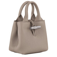 Longchamp Le Roseau XS Shopper-Handtasche, genarbtes weiches Leder, Hellgrau