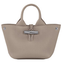 Longchamp Le Roseau XS Shopper-Handtasche, genarbtes weiches Leder, Hellgrau