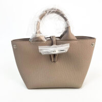 Longchamp Le Roseau XS Shopper-Handtasche, genarbtes weiches Leder, Hellgrau