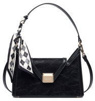 Bessie London BB6654 Velvet Shoulder and Crossbody Bag with Scarf, Black, 27 × 19 × 7 cm