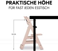 Hauck Beta+ Hochstuhl aus Holz - Set mit Rollen, 6 Monate–90 kg, Sitzkissen, Essbrett, Schutzbügel, Schrittgurt, 5-Punkt-Gurt, 8-fach höhenverstellbar, Weiß lasiert