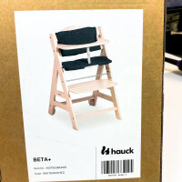 Hauck Beta+ Hochstuhl aus Holz - Set mit Rollen, 6 Monate–90 kg, Sitzkissen, Essbrett, Schutzbügel, Schrittgurt, 5-Punkt-Gurt, 8-fach höhenverstellbar, Weiß lasiert