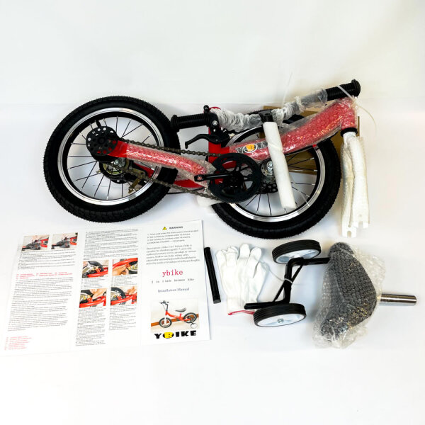 Ybike T-AW23-083, 2-in-1 childrens bicycle, 14 inch, 2–7 years, red
