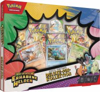 Pokémon Trading Card Game Deluxe Pin Collection Mega Evolution – Sublime Heroes: First Partners, Collectors Set with 3 holographic promo cards, 1 deluxe pin and 5 booster packs