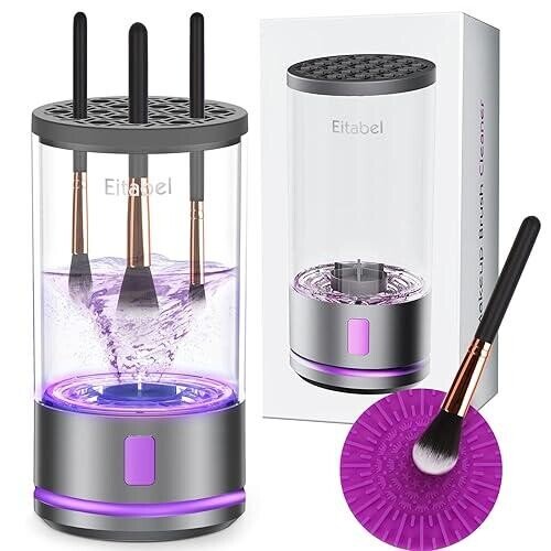 Eitabel C3, Elektrischer Make-up-Pinselreiniger, 1200-mAh-Akku, 7000 U/min, USB-C, 5 V/2 A, Grau/Lila