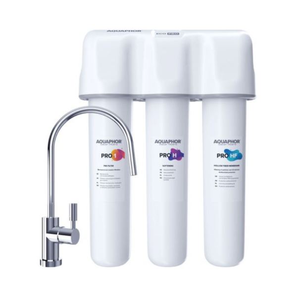 AQUAPHOR ECO PRO H TRIO Wasserfiltersystem, 8000 L, 1-Wege-Hahn, Enthärter, Keimsperre