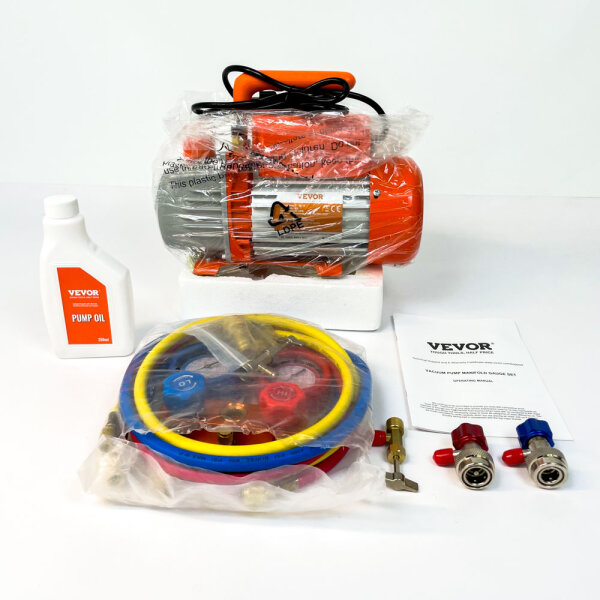 VEVOR KQ-1K Vakuumpumpen-Manometer-Set, 220–240 V, 50 Hz, 150 W, ca. 3,5 CFM, R134a-Kupplungen