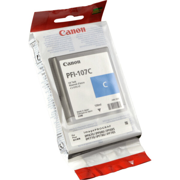 Canon PFI-107C ink cartridge, cyan, 130 ml, for iPF670/680/685/770/780/785, 6706B001