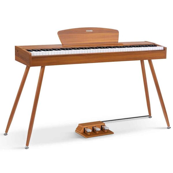 Donner DDP-80 electric piano, 88 weighted keys, hammer action, stand, triple pedal, MIDI, walnut