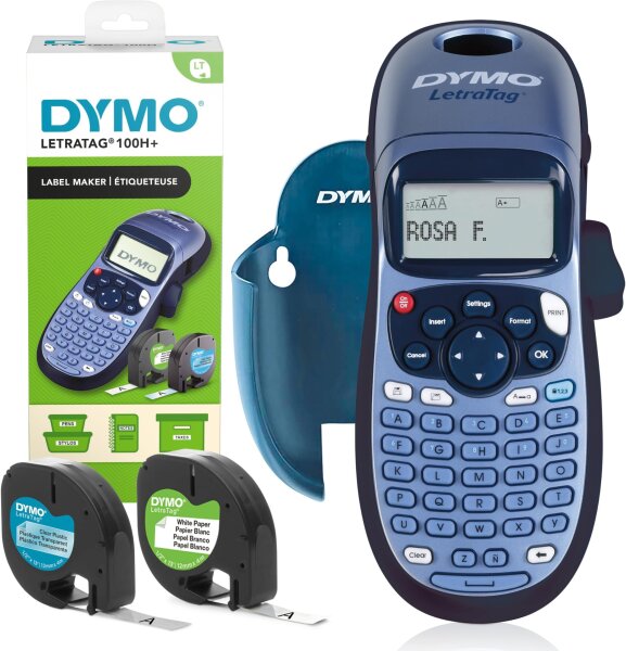 Dymo LT-100H Beschriftungsgerät – Tragbarer Etikettendrucker mit ABC-Tastatur, Papier- & Kunststoffetiketten, Büro & Zuhause