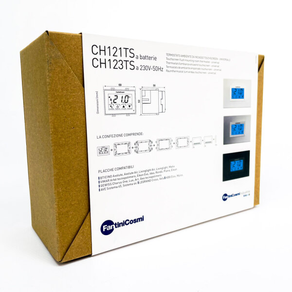 Fantini Cosmi CH123TS Unterputz-Raumthermostat, Touchscreen, 3 Temperaturen, 230 V, 50 Hz