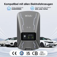 WOUEJ-W3 Wallbox EV-Ladestation 32A Type 2, 7 kW, 5 m Kabel, LCD, RFID, App WiFi/BT, IP66, CE/TÜV, All EVs