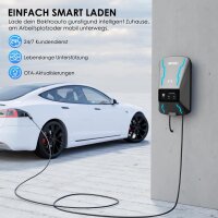 WOUEJ-W3 Wallbox EV-Ladestation 32A Type 2, 7 kW, 5 m Kabel, LCD, RFID, App WiFi/BT, IP66, CE/TÜV, All EVs