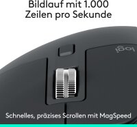 Logitech MX Master 3S kabellose Maus – ultraschnelles Scrollen, 8K DPI, Tracking auf Glas, USB-C, Bluetooth, Windows/Linux/Chrome – Dunkelgrau