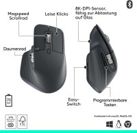 Logitech MX Master 3S kabellose Maus – ultraschnelles Scrollen, 8K DPI, Tracking auf Glas, USB-C, Bluetooth, Windows/Linux/Chrome – Dunkelgrau