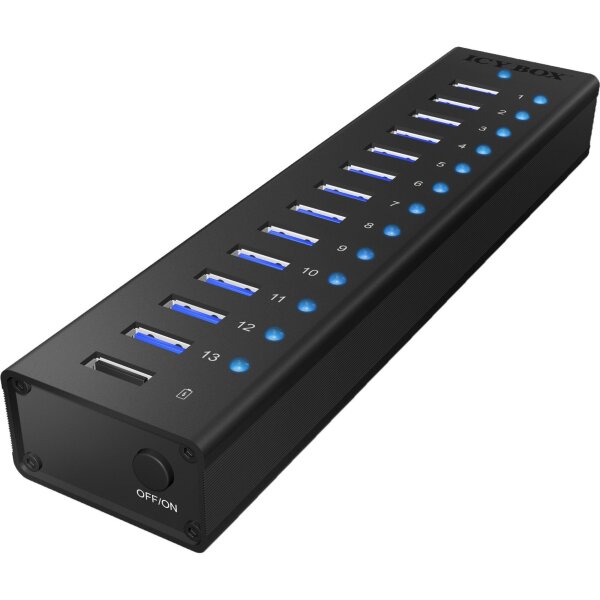 ICY BOX IB-AC6113 USB 3.0 Hub, 13+1 ports, power supply, black