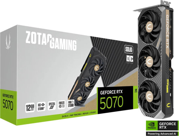 ZOTAC Gaming GeForce RTX 5070 Solid OC Grafikkarte, 12 GB GDDR7, ZT-B50700J-10P
