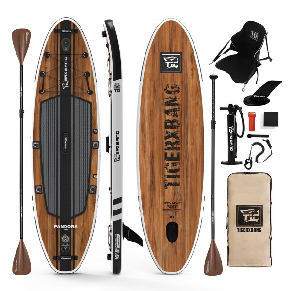 TIGERXBANG SN060 Stand-Up Paddleboard 10.8 ft Inflatable SUP Board with Accessories Extra Wide Pandora Collection Indian Black Adults & Teens