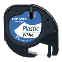DYMO LetraTag plastic tape EU 12 mm x 4 m white-black 21733901