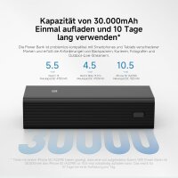 Xiaomi 18W Power Bank, 30,000 mAh, 18W Fast Charging, Charges 3 Devices Simultaneously, Power Delivery 3.0, Airplane Compatible, Fully Charged in 7.5 Hours, Compact, Black
