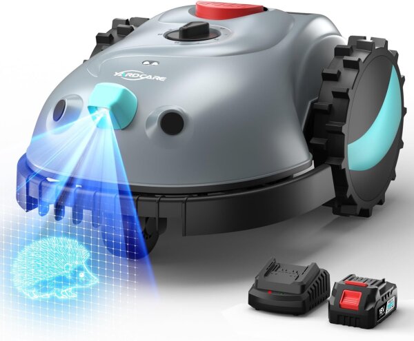 YARDCARE V100 Mähroboter, Rasenroboter mit Kamera, Hinderniserkennung, Vision-Navigation, 4-Ah-Akku, für 150 m², inklusive Ersatzklingen, Spiralmähfunktion
