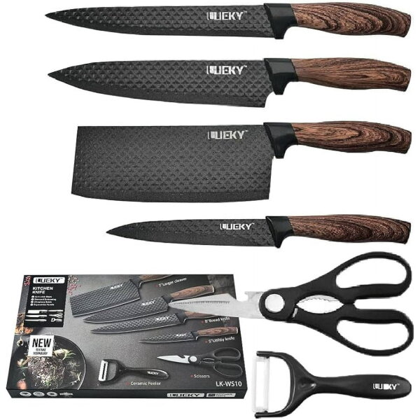 LUCKY LK-WS10, 6-teiliges Küchenmesser-Set, Hackmesser, Kochmesser, Tranchiermesser, Universalmesser