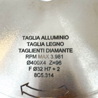 Utensiltecnica 8L.1001 PCD circular saw blade, Ø400 x 4.0 mm, Z96, Ø32 H7, 3,981 RPM