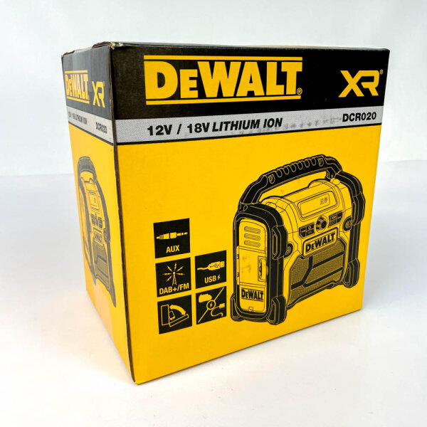 DeWALT XR DCR020 Jobsite Radio 12V/18V Lithium-Ion Battery DAB+ FM AUX USB Port
