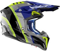 AIROH Aviator 3 Hima, Cross Motorradhelm, Größe S (Max 30°) HPC Carbon, ECE 2206, Grau Blau Fluogelb