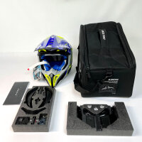 AIROH Aviator 3 Hima, Cross Motorradhelm, Größe S (Max 30°) HPC Carbon, ECE 2206, Grau Blau Fluogelb