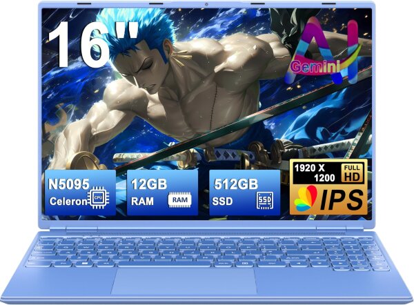 NOTODD N600 Laptop Intel Prozessor 16 Zoll 12 GB RAM 512 GB SSD Full HD 1920 × 1200 Blau
