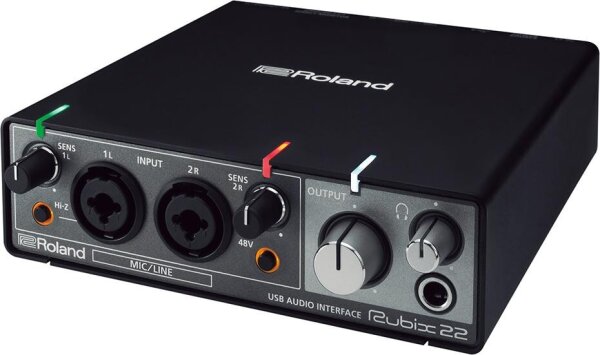 Roland RUBIX22 USB-Audio-Interface, 24 Bit/192 kHz, 2-In/2-Out, Schwarz
